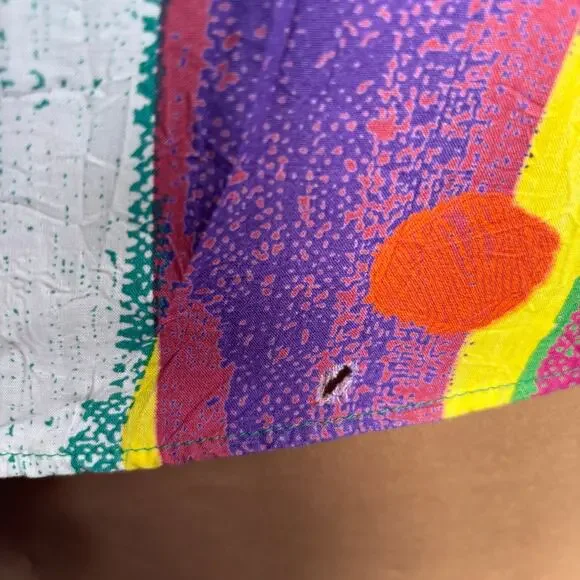 Vintage 90s Jams World Crinkle Shirt Small Multicolor Striped Polka Dot Retro - Picture 10 of 11